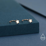 Tiny Star Huggie Hoop Earrings in Sterling Silver, Star Pull Through Earrings, Half Hoop Earrings, Open Hoop, Silver or Gold