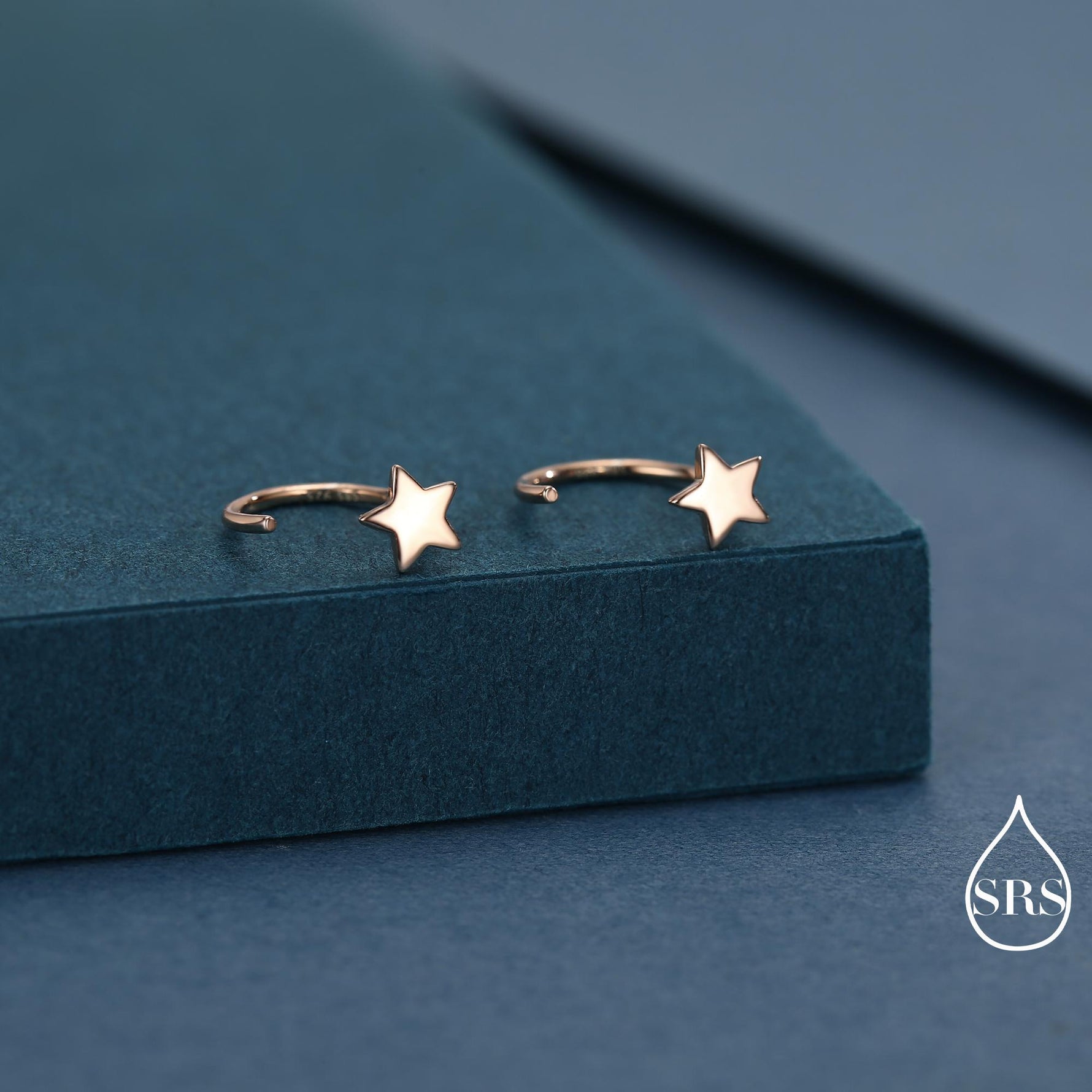 Tiny Star Huggie Hoop Earrings in Sterling Silver, Star Pull Through Earrings, Half Hoop Earrings, Open Hoop, Silver or Gold