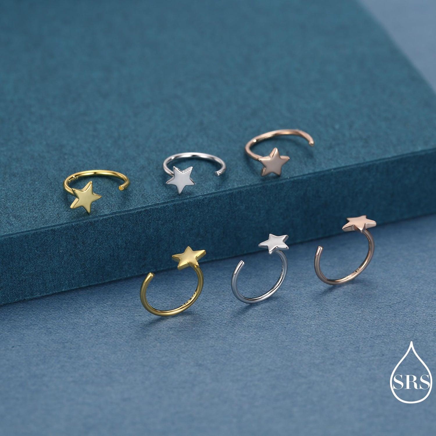 Tiny Star Huggie Hoop Earrings in Sterling Silver, Star Pull Through Earrings, Half Hoop Earrings, Open Hoop, Silver or Gold