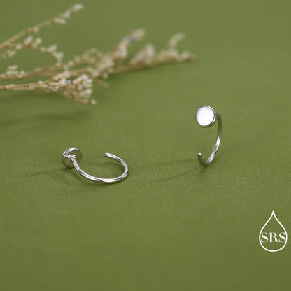 Tiny Dot Huggie Hoop Earrings in Sterling Silver, Circle Earrings, Open Hoop Earrings, Pull-Through Threader Earrings, Half Hoop Earrings
