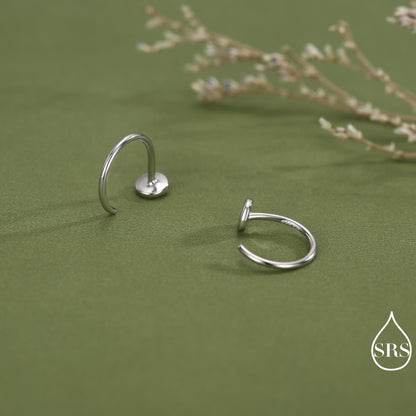 Tiny Dot Huggie Hoop Earrings in Sterling Silver, Circle Earrings, Open Hoop Earrings, Pull-Through Threader Earrings, Half Hoop Earrings