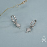 Sterling Silver Starburst North Star Hoop Earrings, Detachable Charm Hoop Earrings, Silver, Gold, Rose Gold, Interchangeable and detachable
