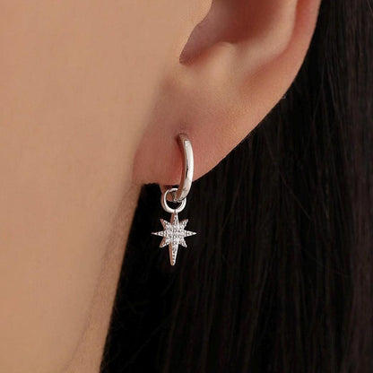 Sterling Silver Starburst North Star Hoop Earrings, Detachable Charm Hoop Earrings, Silver, Gold, Rose Gold, Interchangeable and detachable