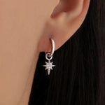 Sterling Silver Starburst North Star Hoop Earrings, Detachable Charm Hoop Earrings, Silver, Gold, Rose Gold, Interchangeable and detachable