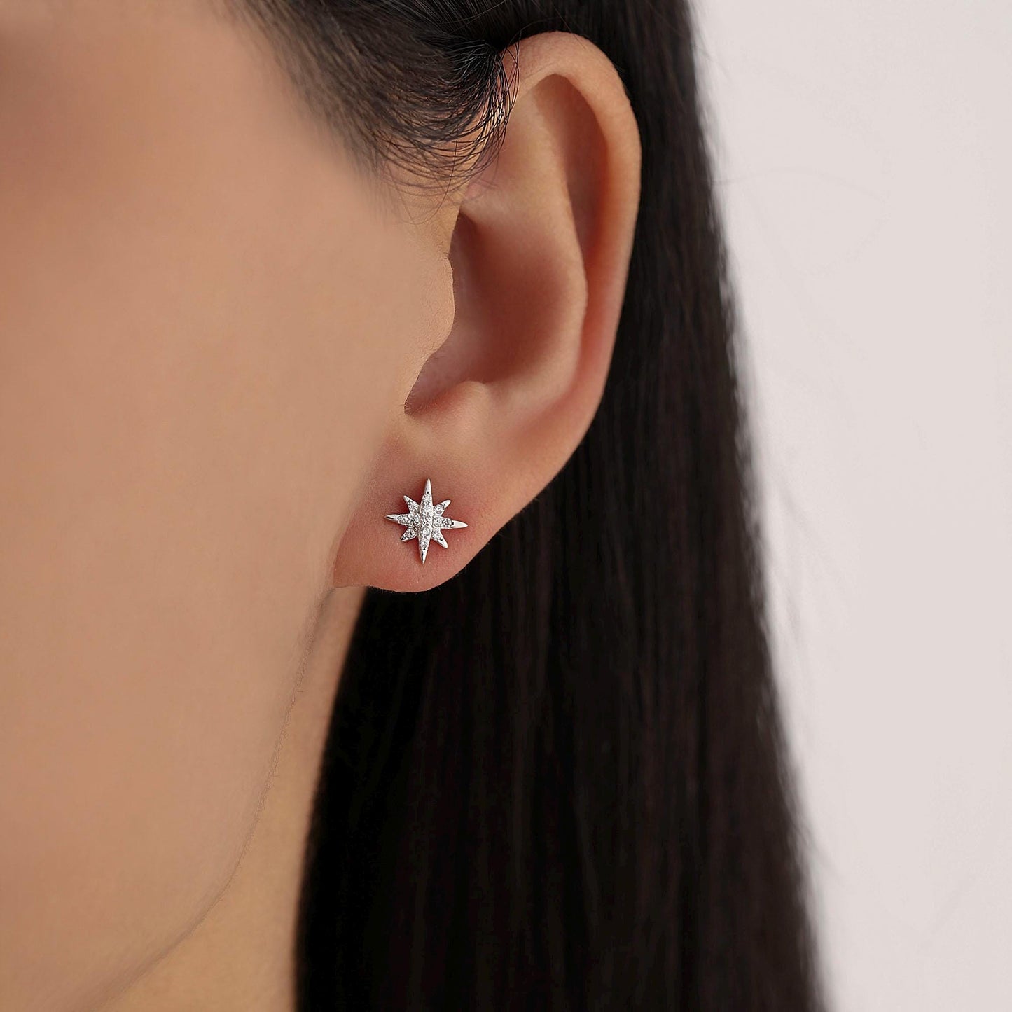 Starburst Stud Earrings in Sterling Silver with Sparkly CZ Crystals, Dainty and Delicate Earrings, Celestial Jewellery