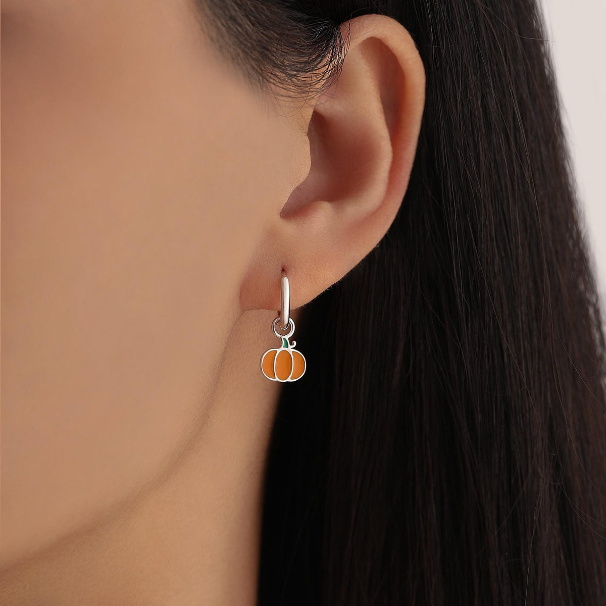 Enamel Pumpkin Huggie Hoops Earrings in Sterling Silver, Silver or Gold or Rose Gold Finish, Pumpkin Earrings, Detachable Charms