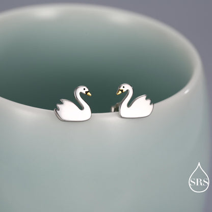 Swan Stud Earrings in Sterling Silver - Animal Stud Earrings - Bird Earrings - Cute, Fun, Whimsical