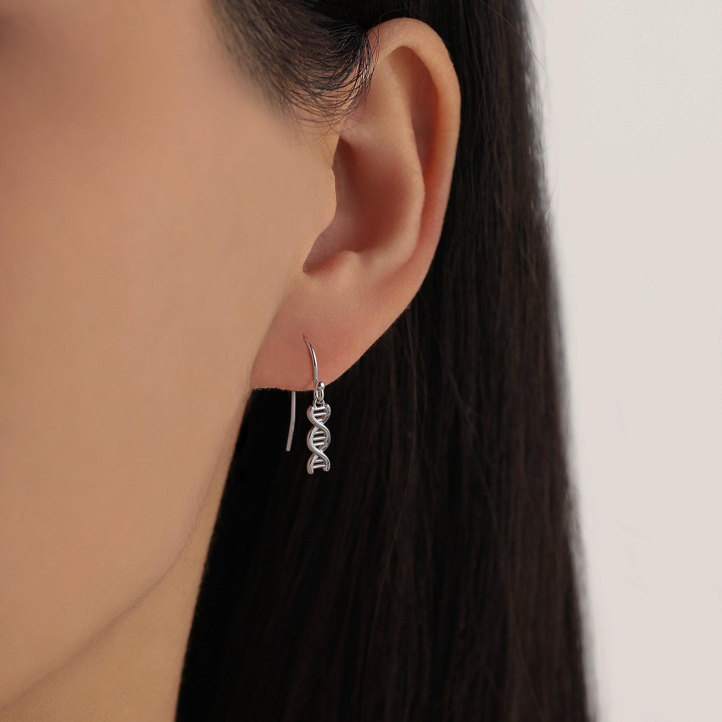 DNA Molecular Structure Drop Hook Earrings in Sterling Silver, Available in Silver, Gold or Rose Gold Finish, Fun Quirky Science Jewellery