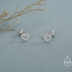 Small Pair of Open Heart 18G Screw Back Earrings in Sterling Silver