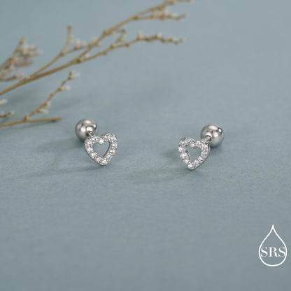 Small Pair of Open Heart Stud Earrings in Sterling Silver, Rose Gold, Silver, Screw Back Earrings - helix, cartilage, conch, tragus