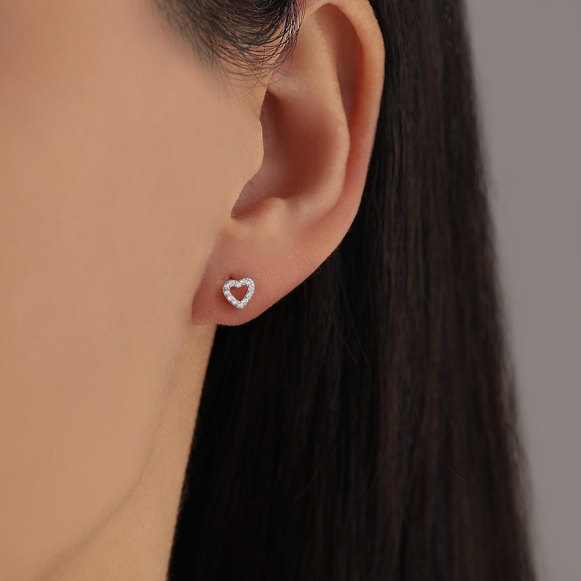 Small Pair of Open Heart Stud Earrings in Sterling Silver, Rose Gold, Silver, Screw Back Earrings - helix, cartilage, conch, tragus