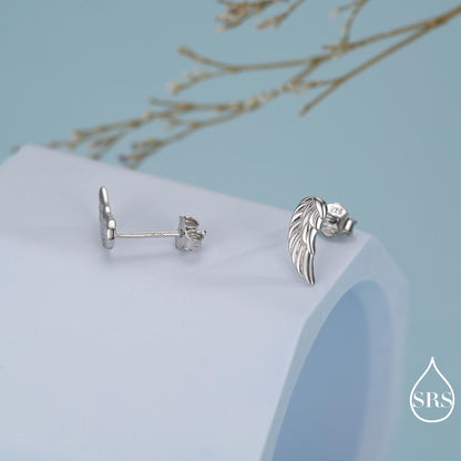 Angel Wings Stud Earrings in Sterling Silver, Feather Earrings, Silver Wing Earrings