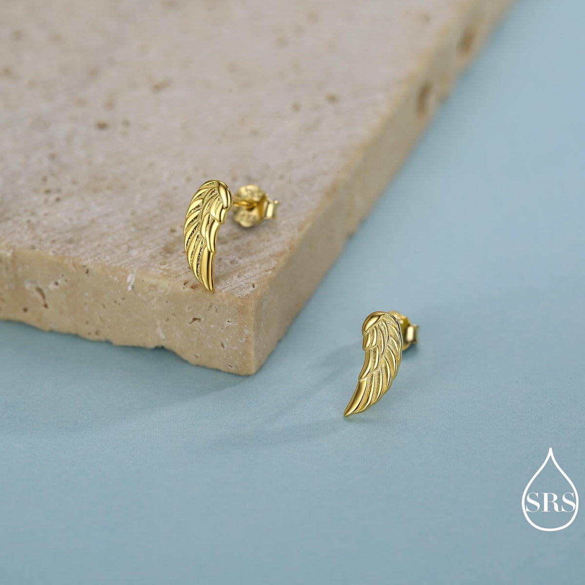 Angel Wings Stud Earrings in Sterling Silver, Feather Earrings, Silver Wing Earrings