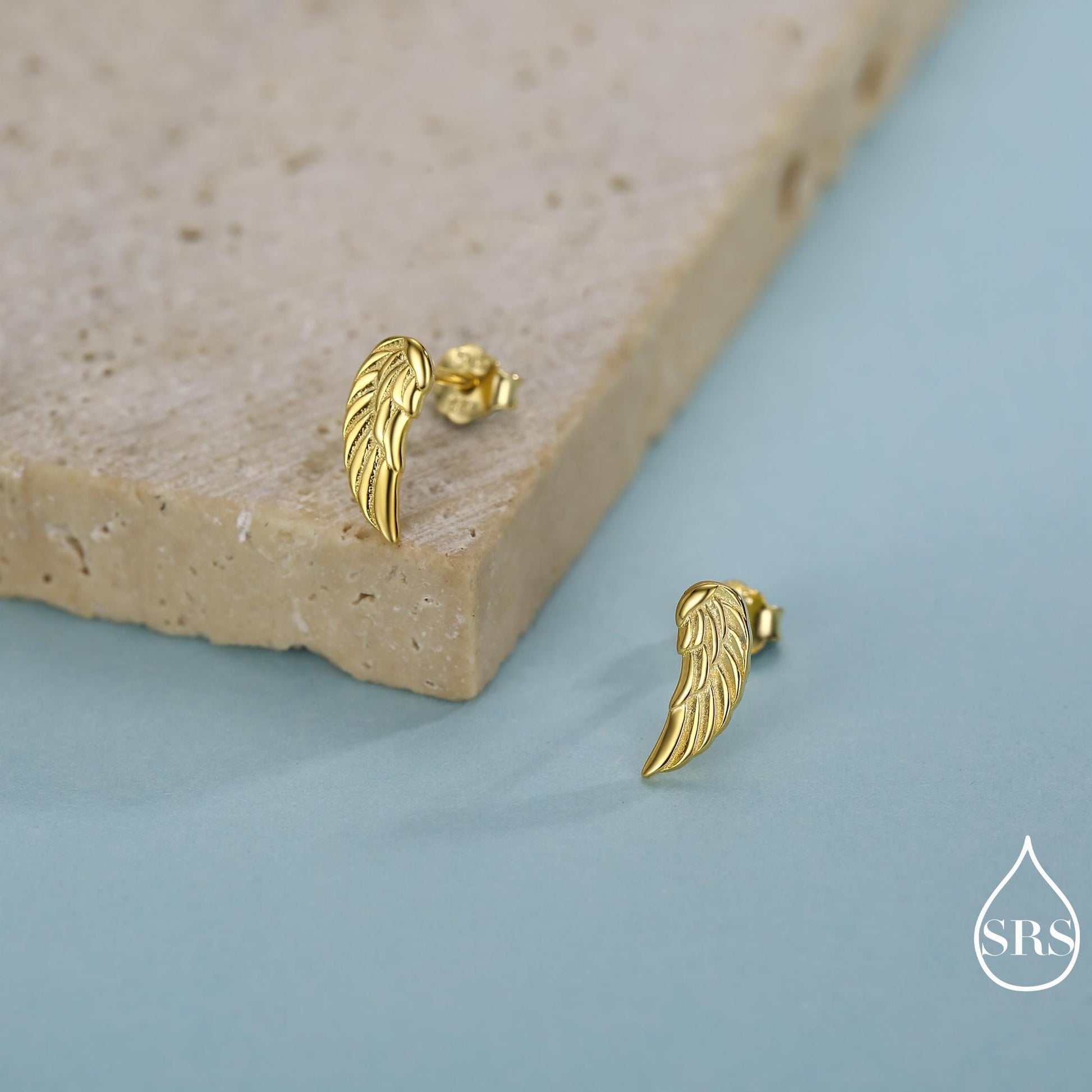 Angel Wings Stud Earrings in Sterling Silver, Feather Earrings, Silver Wing Earrings