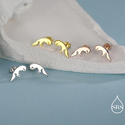 Jumping Fox Stud Earrings in Sterling Silver, Pouncing Fox Earrings, Nature Inspired Animal Earrings