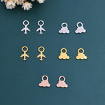 Plane and Cloud Charms for Huggie Hoops in Sterling Silver, Sold as a pair, Charms for Earrings, Detachable, Silver or Gold or Rose Gold