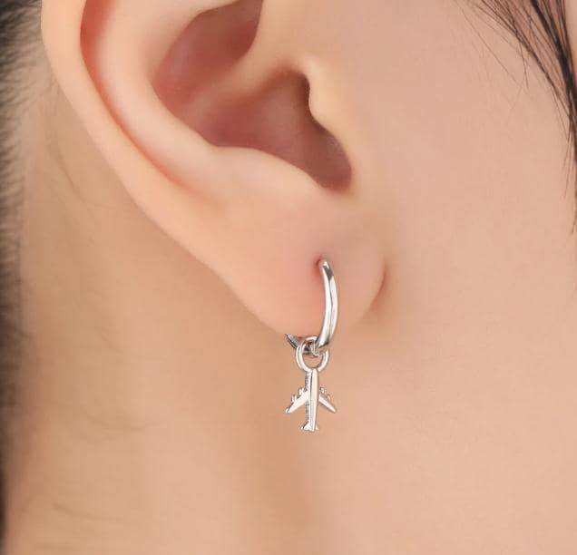 Plane and Cloud Charms for Huggie Hoops in Sterling Silver, Sold as a pair, Charms for Earrings, Detachable, Silver or Gold or Rose Gold