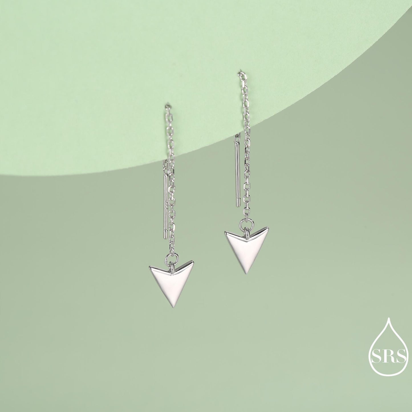 Arrowhead Threader Earrings in Sterling Silver, Silver, Gold or Rose Gold, Arrow Ear Threaders, Triangle Threader Earrings, Geometric