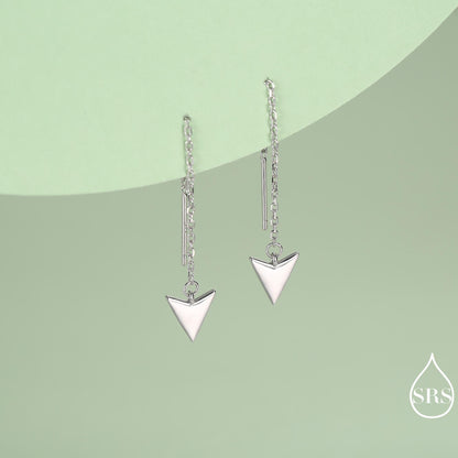 Arrowhead Threader Earrings in Sterling Silver, Silver, Gold or Rose Gold, Arrow Ear Threaders, Triangle Threader Earrings, Geometric