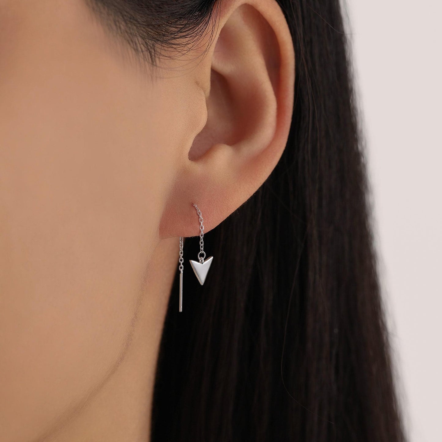 Arrowhead Threader Earrings in Sterling Silver, Silver, Gold or Rose Gold, Arrow Ear Threaders, Triangle Threader Earrings, Geometric