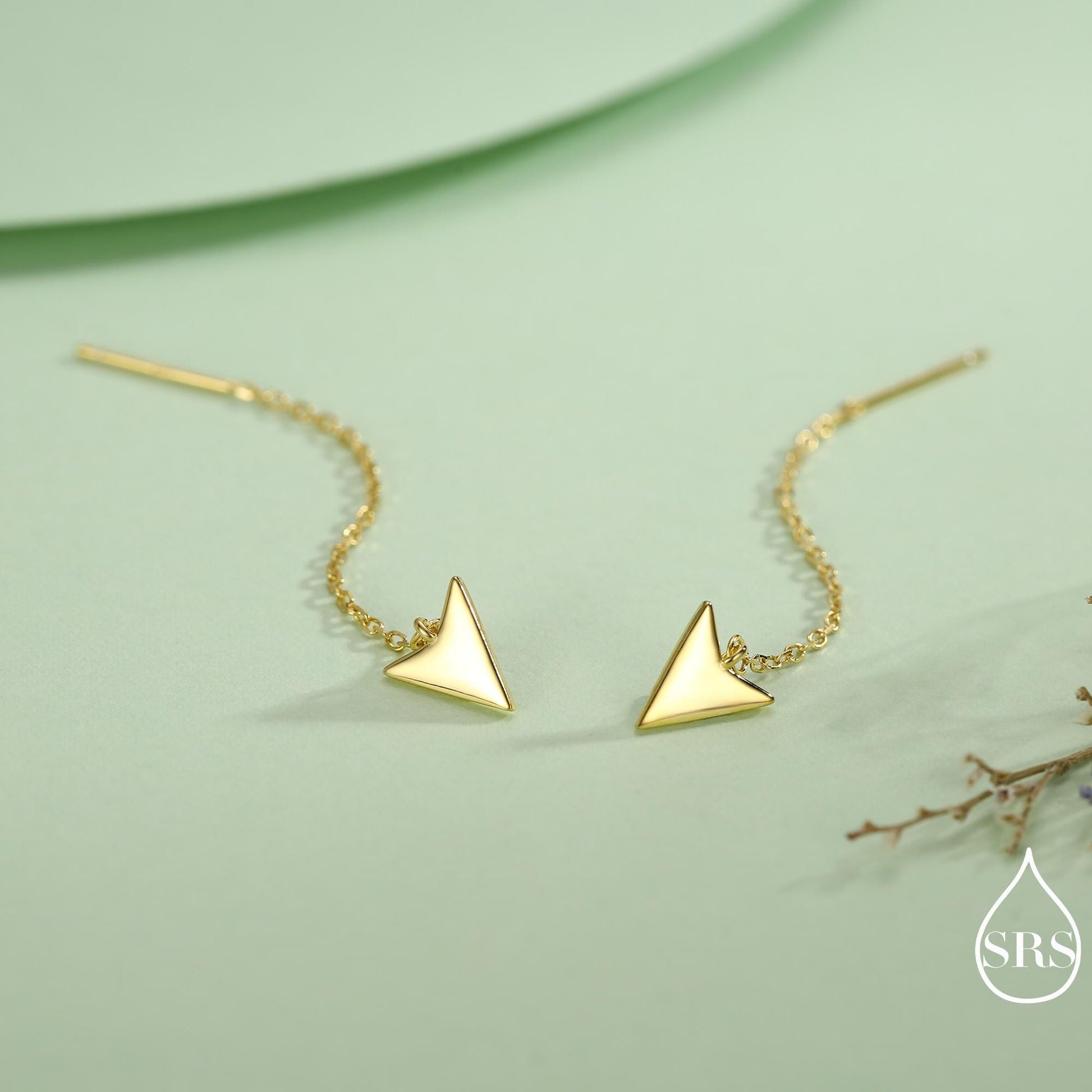 Arrowhead Threader Earrings in Sterling Silver, Silver, Gold or Rose Gold, Arrow Ear Threaders, Triangle Threader Earrings, Geometric