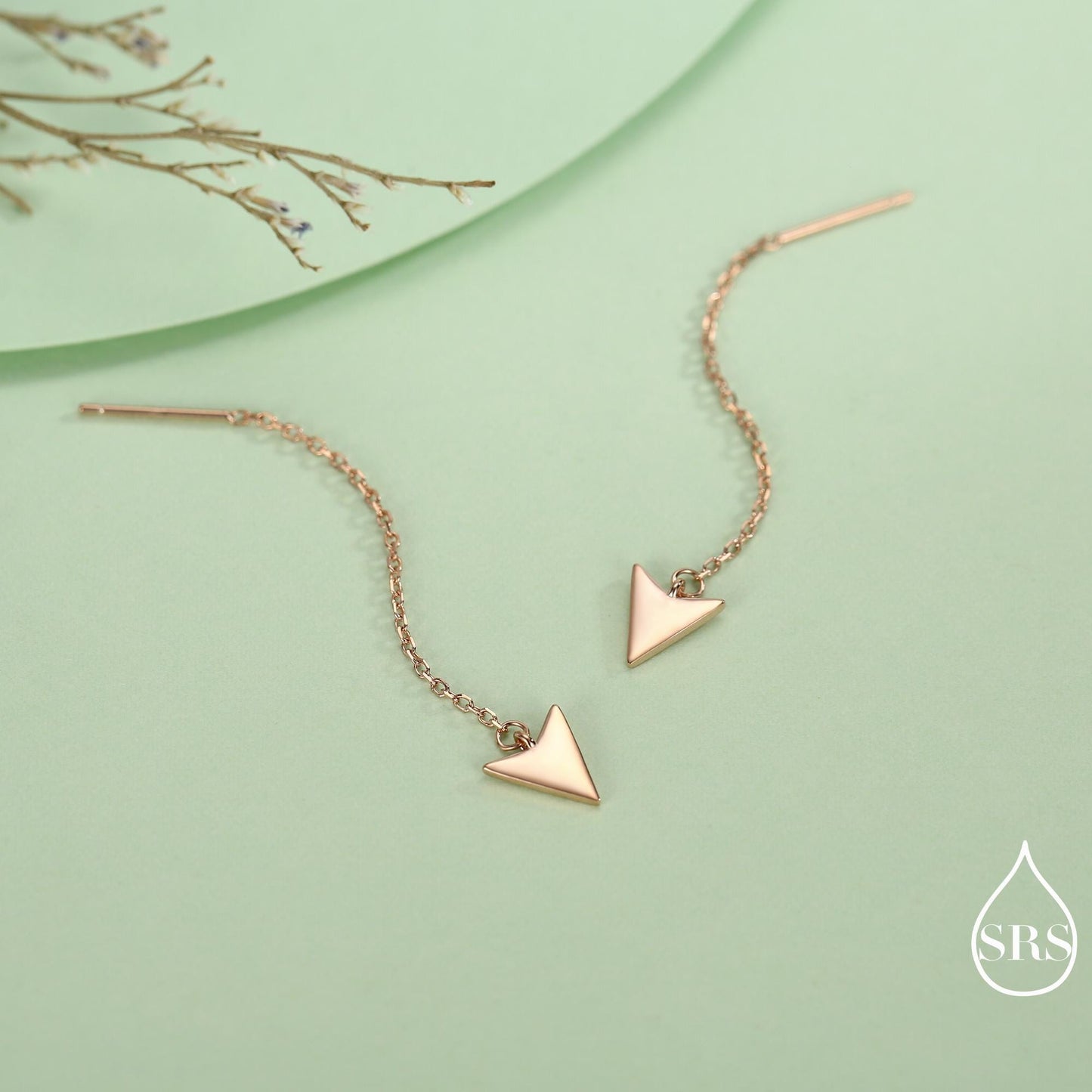 Arrowhead Threader Earrings in Sterling Silver, Silver, Gold or Rose Gold, Arrow Ear Threaders, Triangle Threader Earrings, Geometric