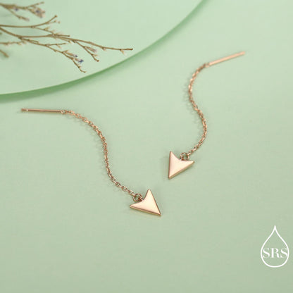 Arrowhead Threader Earrings in Sterling Silver, Silver, Gold or Rose Gold, Arrow Ear Threaders, Triangle Threader Earrings, Geometric