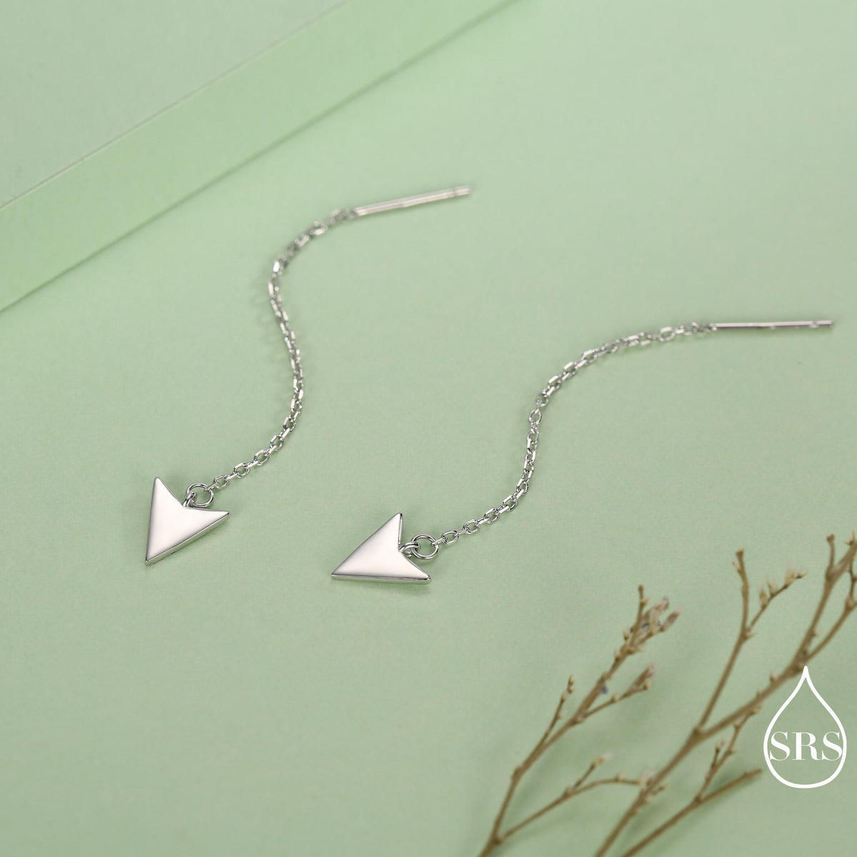Arrowhead Threader Earrings in Sterling Silver, Silver, Gold or Rose Gold, Arrow Ear Threaders, Triangle Threader Earrings, Geometric