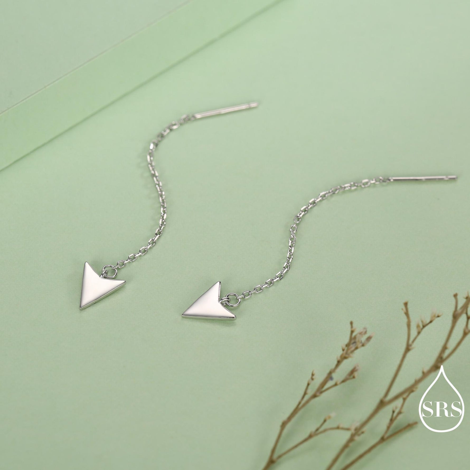 Arrowhead Threader Earrings in Sterling Silver, Silver, Gold or Rose Gold, Arrow Ear Threaders, Triangle Threader Earrings, Geometric