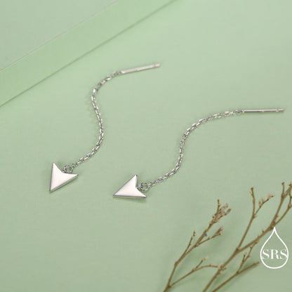 Arrowhead Threader Earrings in Sterling Silver, Silver, Gold or Rose Gold, Arrow Ear Threaders, Triangle Threader Earrings, Geometric