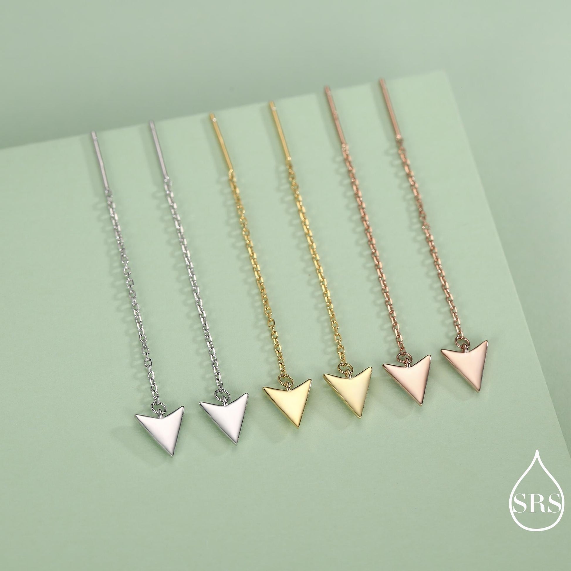 Arrowhead Threader Earrings in Sterling Silver, Silver, Gold or Rose Gold, Arrow Ear Threaders, Triangle Threader Earrings, Geometric
