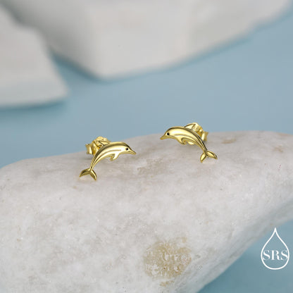 Tiny Dolphin Stud Earrings in Sterling Silver, Also in Gold or Rose Gold, Dolphin Earrings, Nature Inspired Animal Earrings