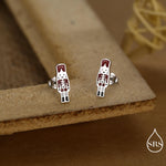 Sterling Silver Nut Cracker Guard Stud Earrings - Silver or Gold Finish - Enamel Nutcracker Style Earrings
