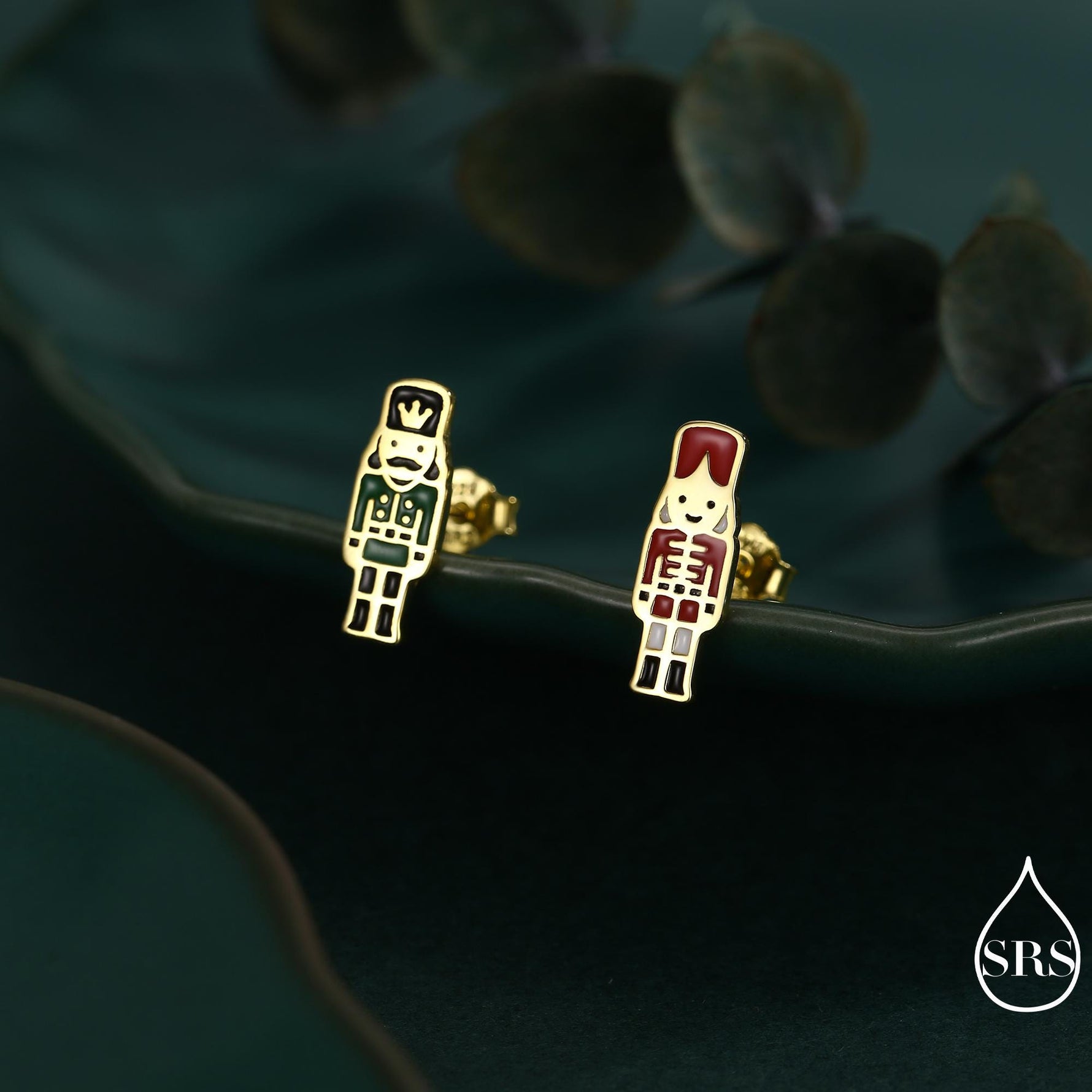 Sterling Silver Mismatched Nutcracker Stud Earrings - Two Styles - Silver or Gold Finish - Enamel Nutcracker Style Earrings
