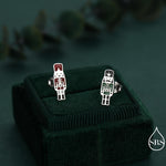 Sterling Silver Mismatched Nutcracker Stud Earrings - Two Styles - Silver or Gold Finish - Enamel Nutcracker Style Earrings
