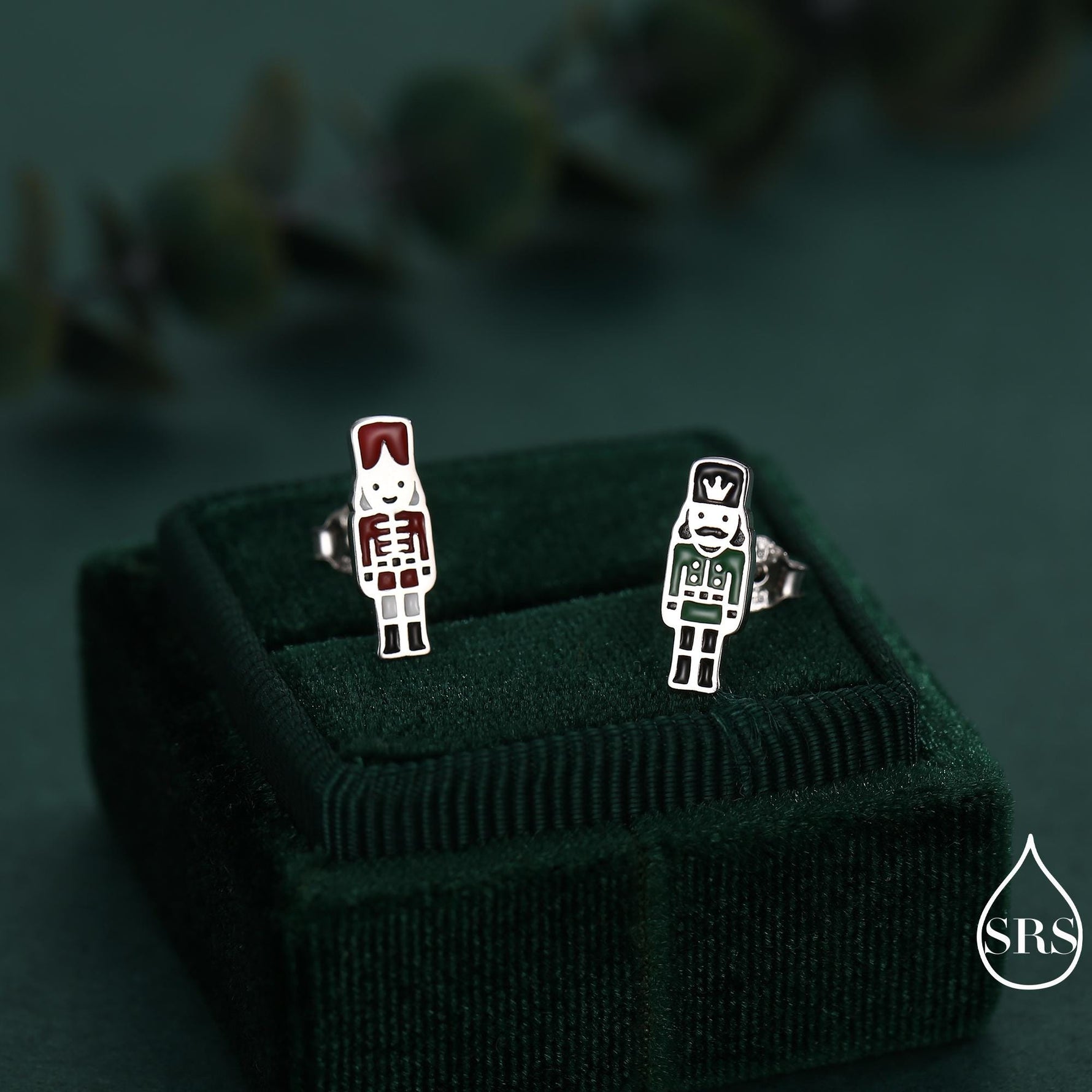 Sterling Silver Mismatched Nutcracker Stud Earrings - Two Styles - Silver or Gold Finish - Enamel Nutcracker Style Earrings