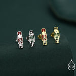 Sterling Silver Mismatched Nutcracker Stud Earrings - Two Styles - Silver or Gold Finish - Enamel Nutcracker Style Earrings