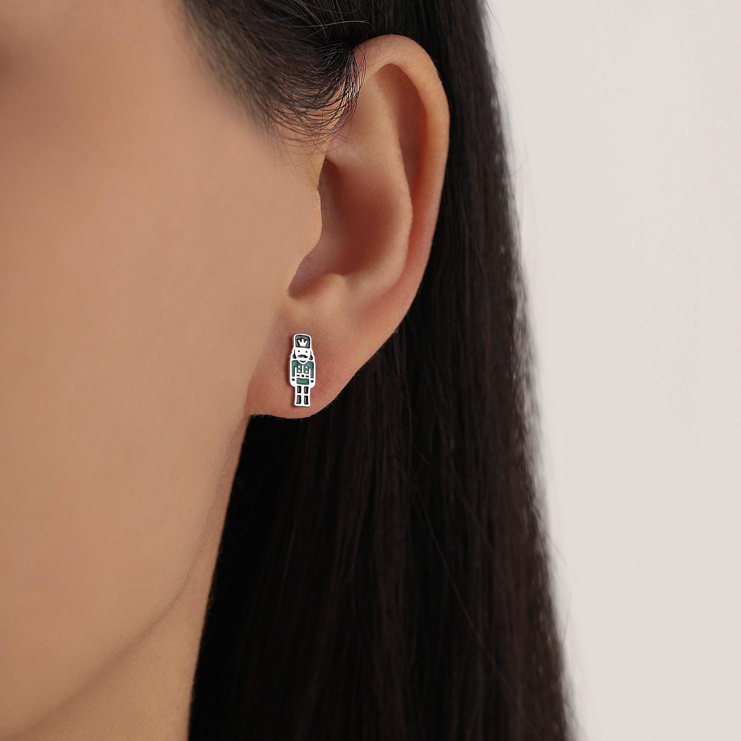 Sterling Silver Mismatched Nutcracker Stud Earrings - Two Styles - Silver or Gold Finish - Enamel Nutcracker Style Earrings