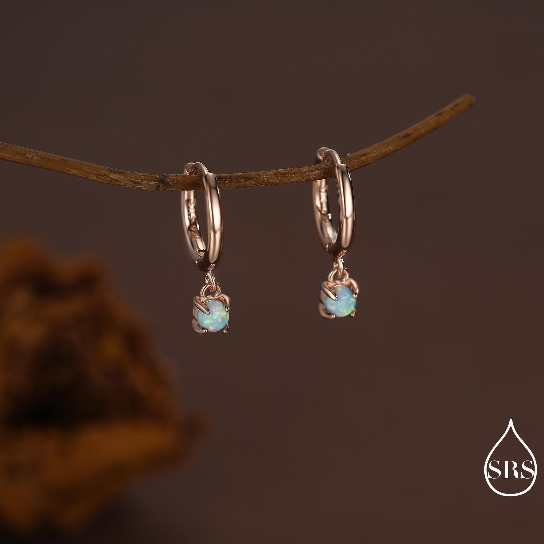 Green Opal Dot Dangle Huggie Hoop Earrings in Sterling Silver, 4mm Tiny Opal Prong Set Hoops, Opal Hoops, Fire Opal Hoops