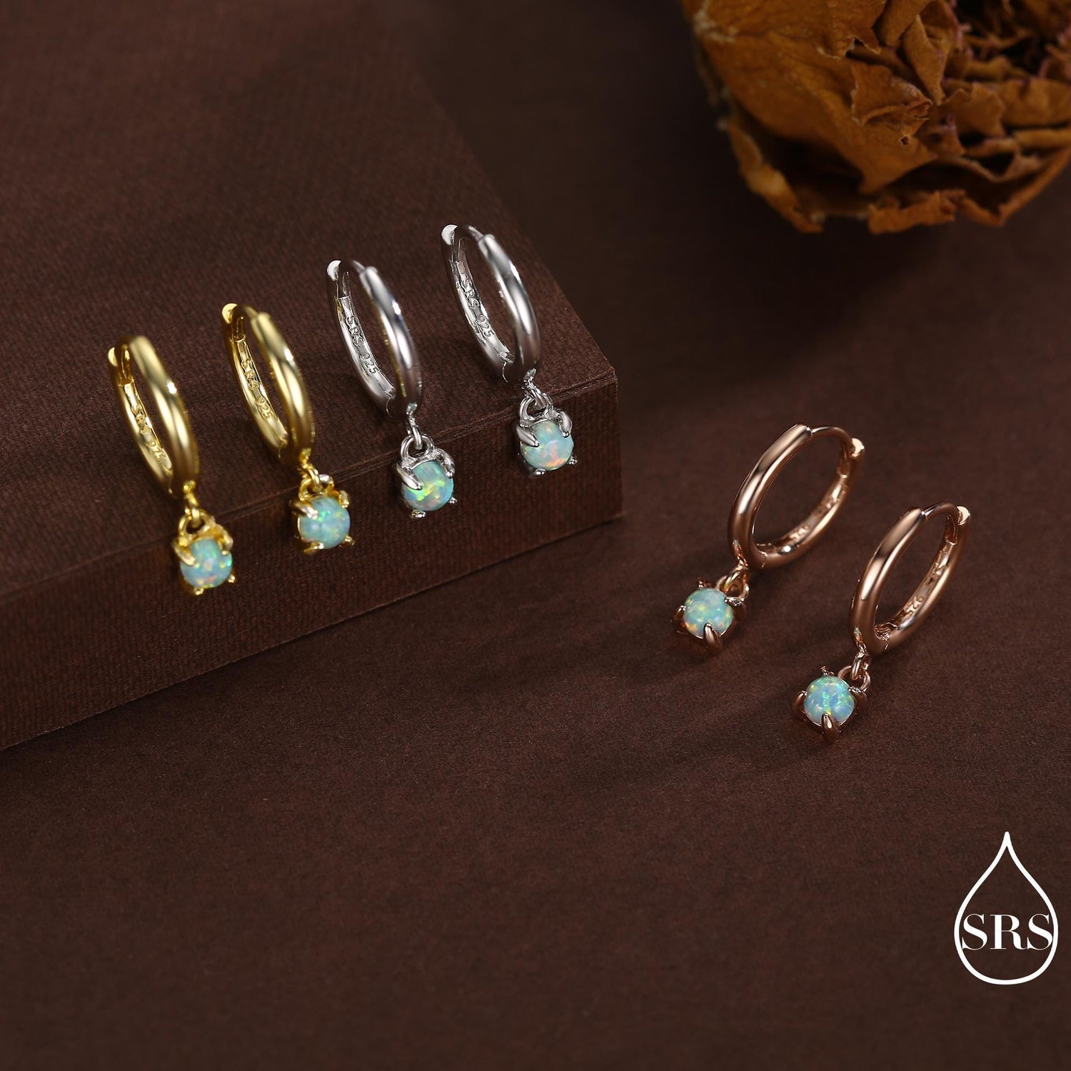 Green Opal Dot Dangle Huggie Hoop Earrings in Sterling Silver, 4mm Tiny Opal Prong Set Hoops, Opal Hoops, Fire Opal Hoops