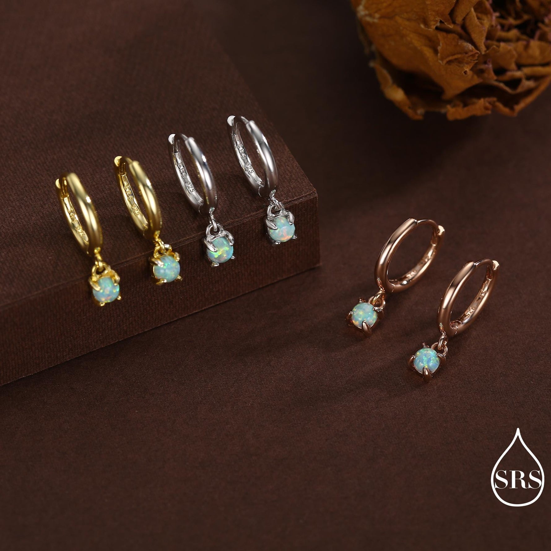 Green Opal Dot Dangle Huggie Hoop Earrings in Sterling Silver, 4mm Tiny Opal Prong Set Hoops, Opal Hoops, Fire Opal Hoops