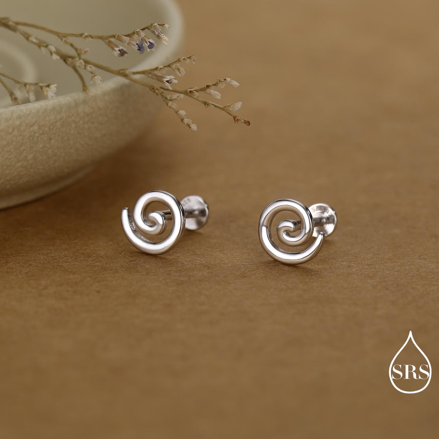 Koru Circle Spiral Screw Back/ Internally Threaded Flat Back / Stud Earrings in Sterling Silver - Infinity Swirl Māori Art Stud Earrings