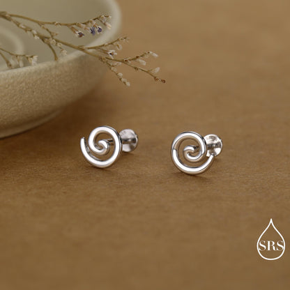 Koru Circle Spiral Screw Back/ Internally Threaded Flat Back / Stud Earrings in Sterling Silver - Infinity Swirl Māori Art Stud Earrings
