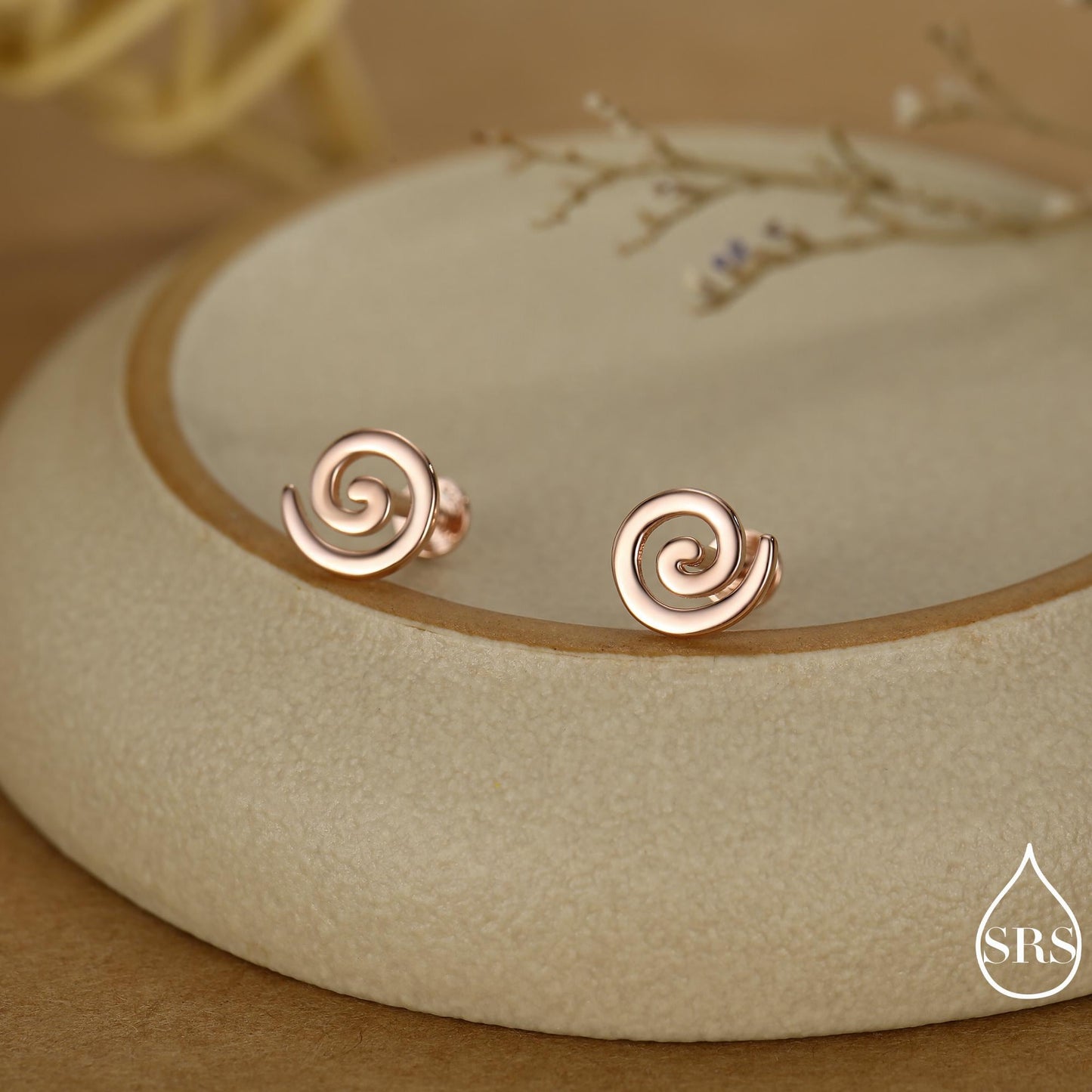 Koru Circle Spiral Screw Back/ Internally Threaded Flat Back / Stud Earrings in Sterling Silver - Infinity Swirl Māori Art Stud Earrings