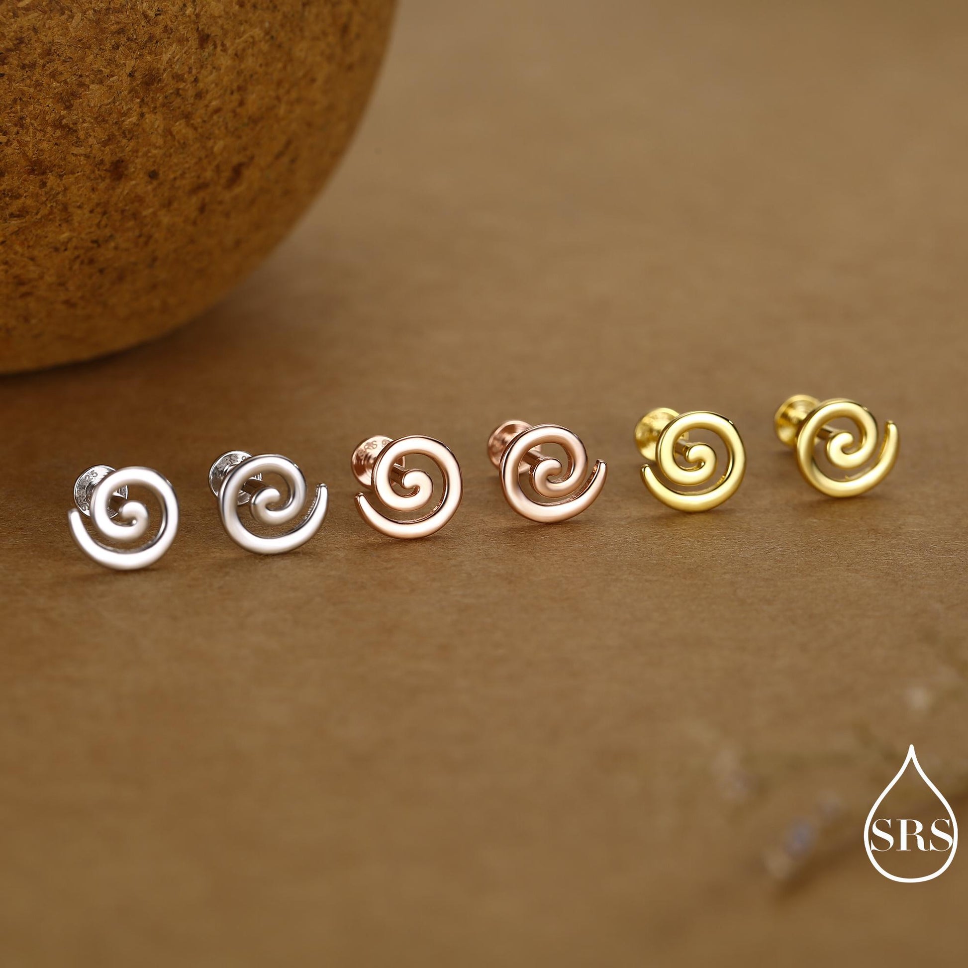 Koru Circle Spiral Screw Back/ Internally Threaded Flat Back / Stud Earrings in Sterling Silver - Infinity Swirl Māori Art Stud Earrings