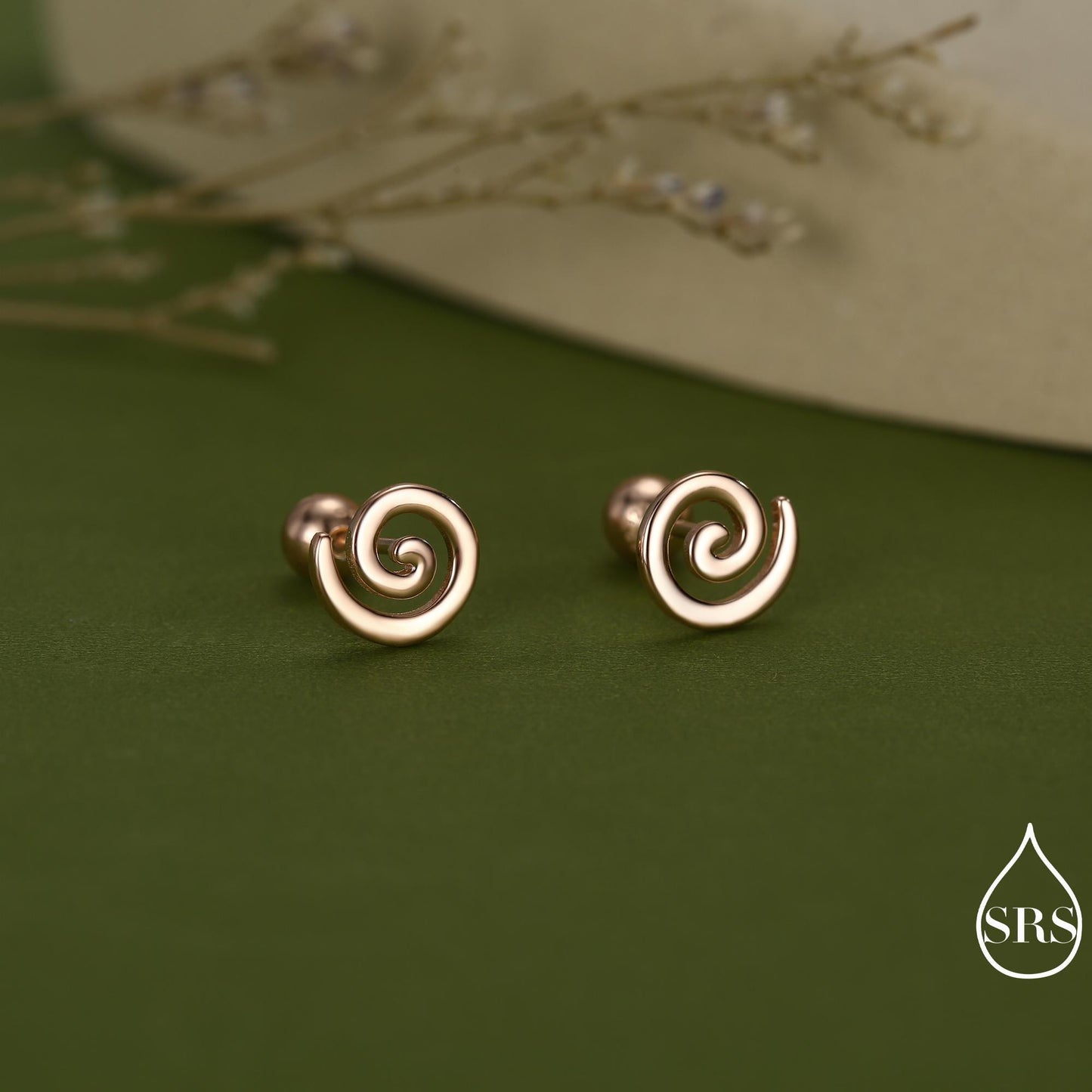 Koru Circle Spiral Screw Back/ Internally Threaded Flat Back / Stud Earrings in Sterling Silver - Infinity Swirl Māori Art Stud Earrings