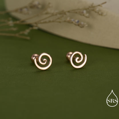 Koru Circle Spiral Screw Back/ Internally Threaded Flat Back / Stud Earrings in Sterling Silver - Infinity Swirl Māori Art Stud Earrings