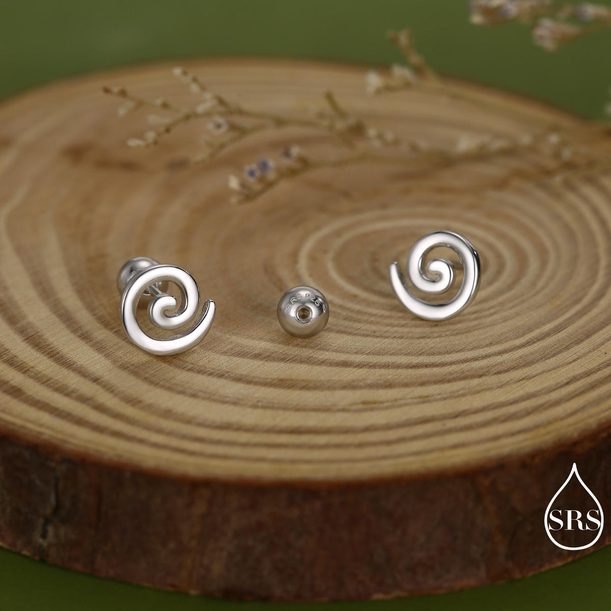 Koru Circle Spiral 18G Screw Back Earrings in Sterling Silver