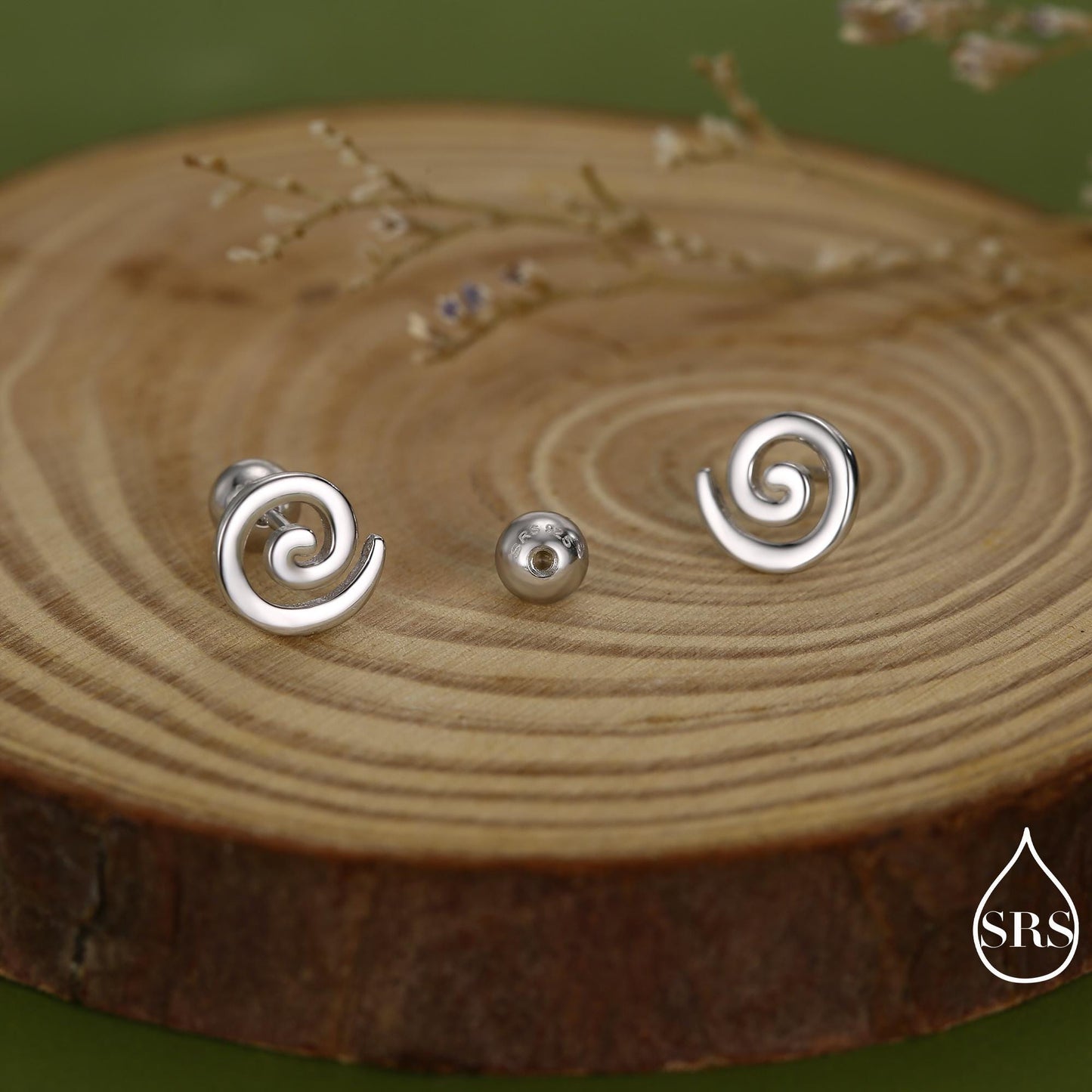 Koru Circle Spiral Screw Back/ Internally Threaded Flat Back / Stud Earrings in Sterling Silver - Infinity Swirl Māori Art Stud Earrings