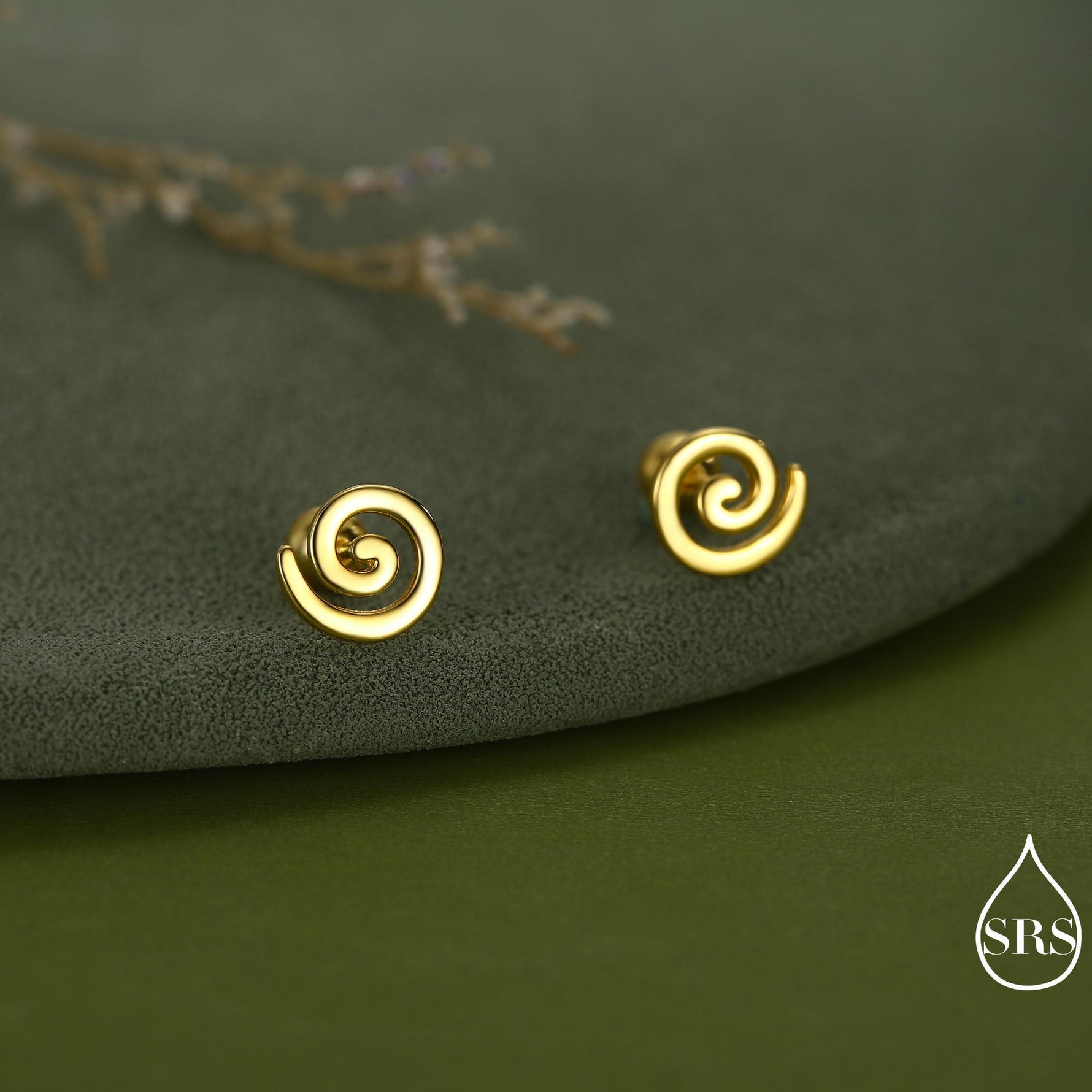 Koru Circle Spiral 18G Screw Back Earrings in Sterling Silver
